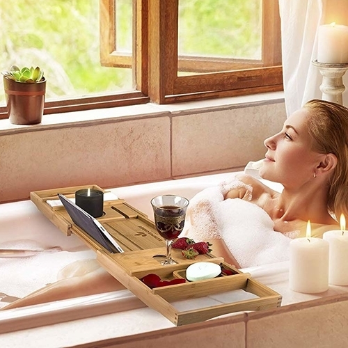 luxury wood bathtub caddy tray